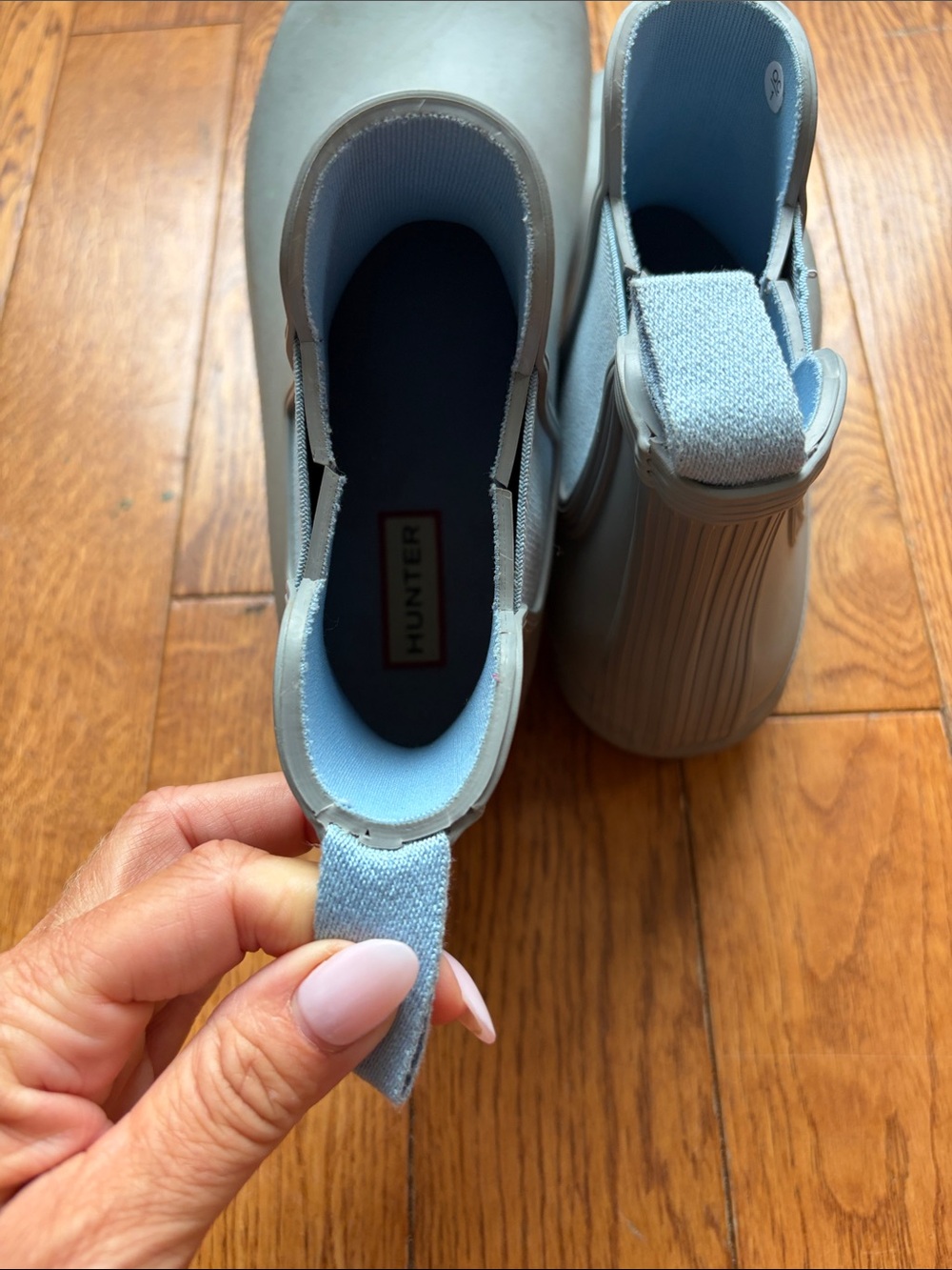 Hunter Grey Short Chelsea Rain Boots with Blue Lining - Picture 7 of 8